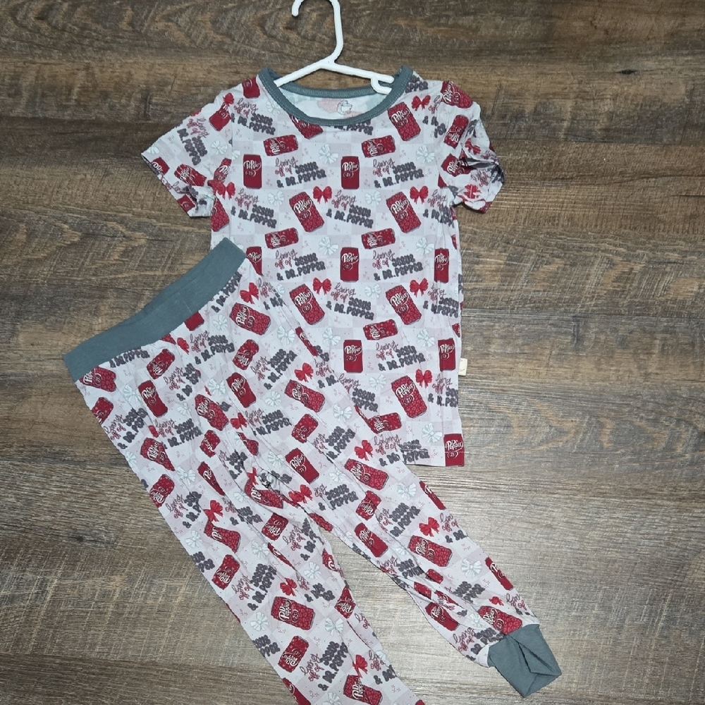 3t Bamboo Dr. Pepper Kids Red & Gray Cozy Pajama Set